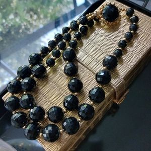 Vintage double strand black beaded necklace